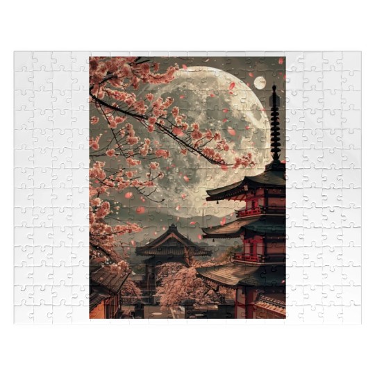 Full Moon in Tokyo Japan Sakura Jigsaw Puzzles
