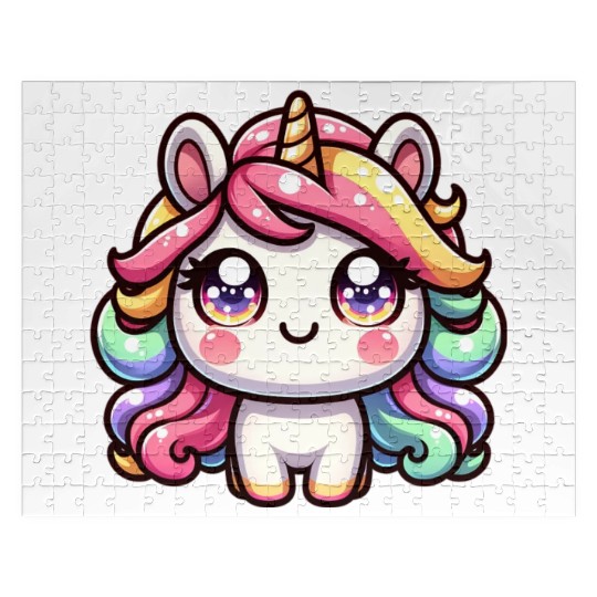 Cute chibi Unicorn with colorful hair Jigsaw Puzzles