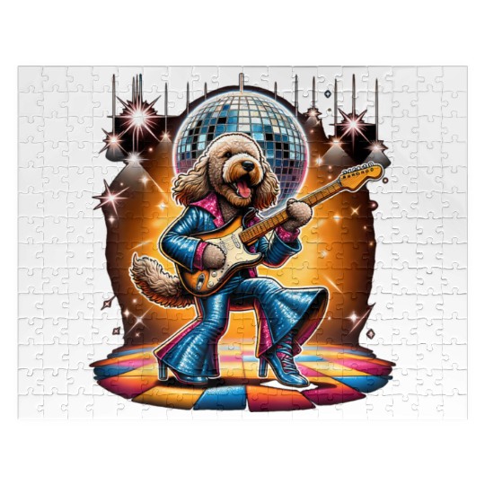 Disco Guitar Labradoodle Dog Jigsaw Puzzles