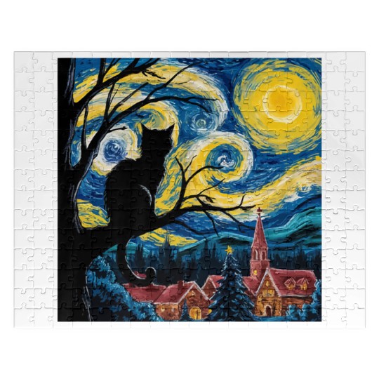 Starry Night Cat Art Premium Jigsaw Puzzles
