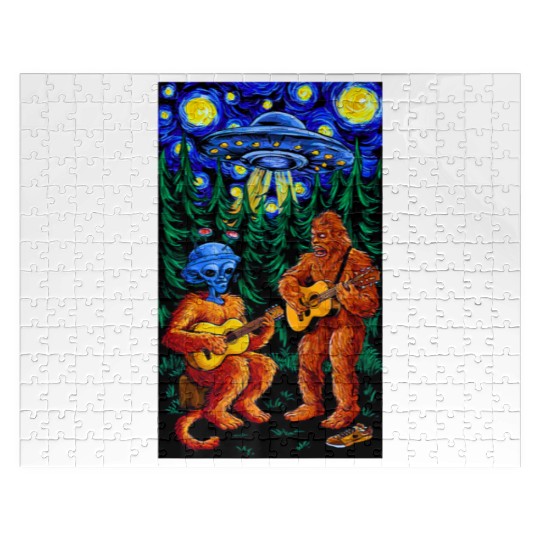 UFO Bigfoot Sasquatch Camping Playing Jigsaw Puzzles
