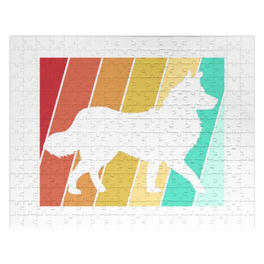 Retro 80s Border Collie Dog Silhouette Jigsaw Puzzles