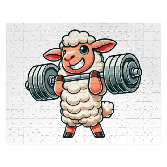 Cute sheep lamb weightlifter fitness workout Jigsaw Puzzles