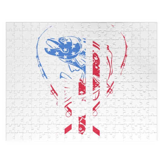 4th Of July US Flag Fishing Fisherman Trout Fish Jigsaw Puzzles