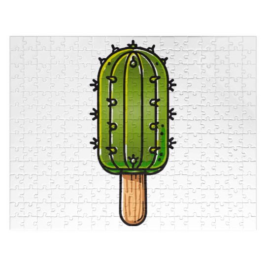 Funny cactus ice cream motif in comic style is fun Jigsaw Puzzles