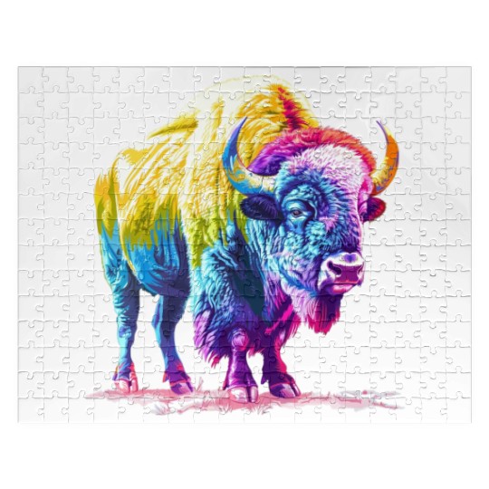 Vibrant Rainbow Buffalo Artwork Jigsaw Puzzles