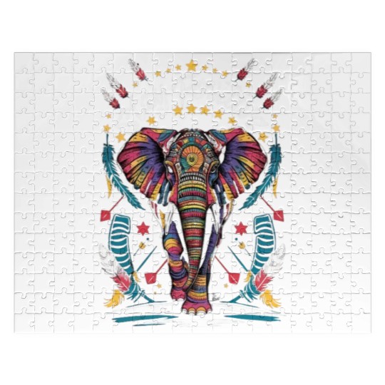 Colorful Tribal African Elephant Jigsaw Puzzles