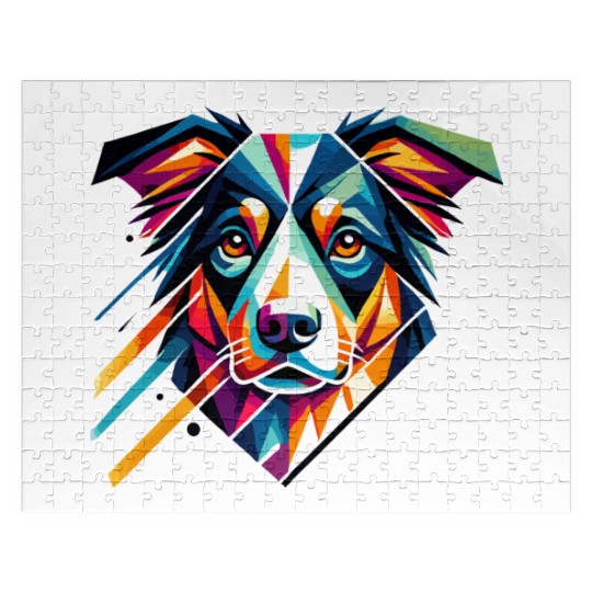 Colorful Geometric Dog Art Australian Shepherd Jigsaw Puzzles