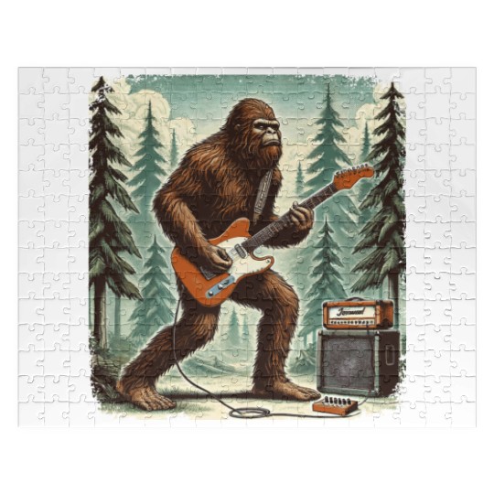 Bigfoot Playing Guitar Sasquatch Men Boys Women Jigsaw Puzzles