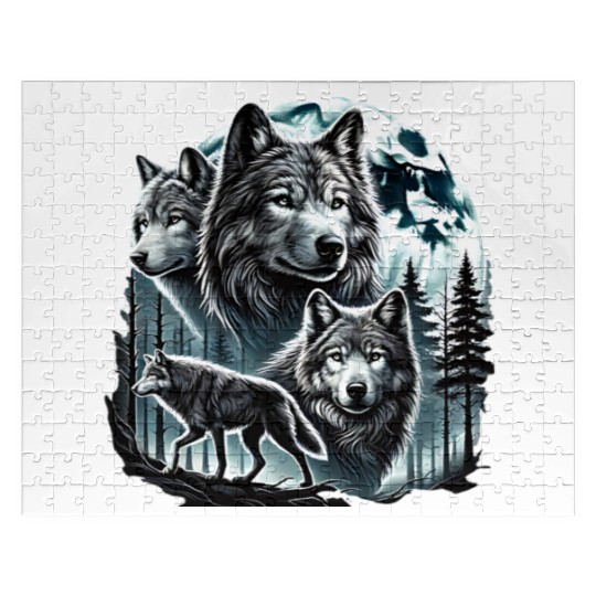 Vintage Wolf 90s Wolf Lovers Retro Moon Jigsaw Puzzles