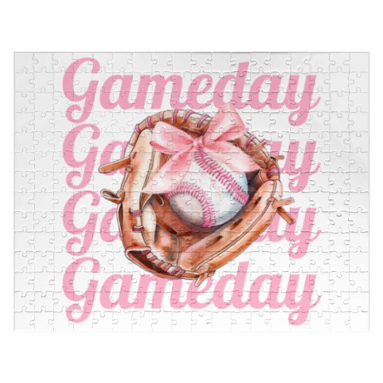 Game Day Coquette Aesthetic Baseball Glove Jigsaw Puzzles