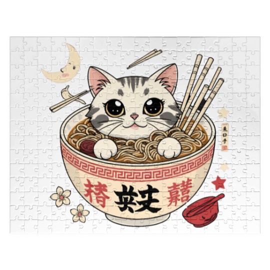 Kawaii Ramen Cat Japanese Noodles for Otaku Lovers Jigsaw Puzzles