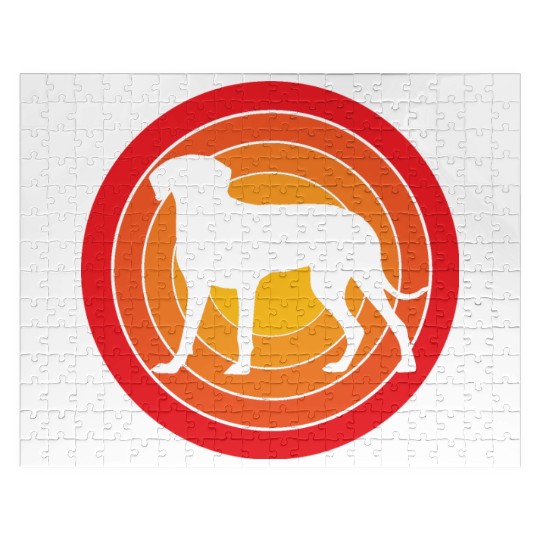 Retro Sunset Weimaraner Dog Silhouette Jigsaw Puzzles