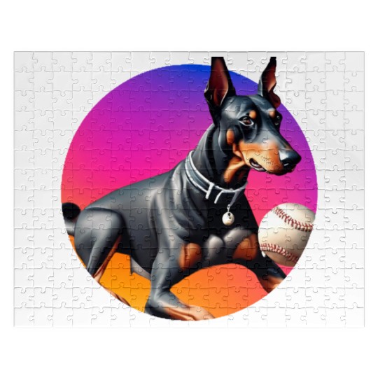 Doberman baseball player Jigsaw Puzzles