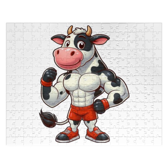 Cow bull fitness workout gym training bodybuilder Jigsaw Puzzles
