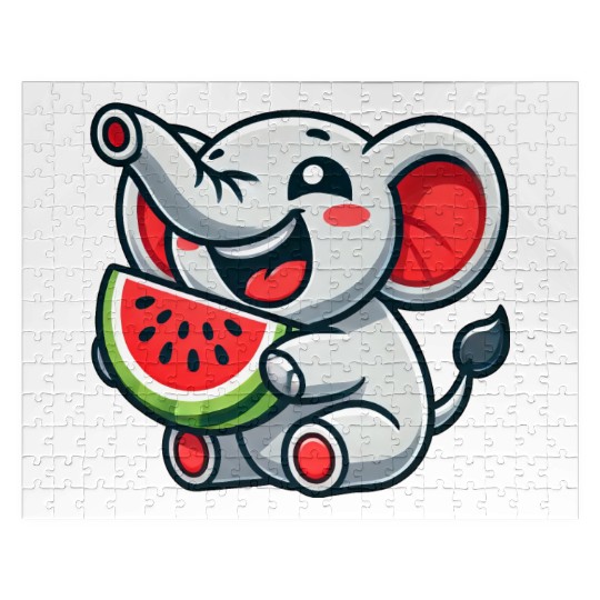 Cute elephant watermelon summer fruit laugh Jigsaw Puzzles