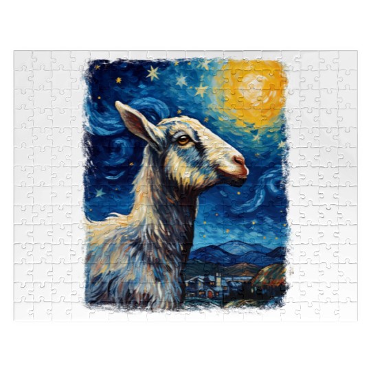 Goat Farm Animal Farmer Starry Night Painting Jigsaw Puzzles
