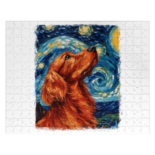 Irish Setter Dog Starry Night Painting Jigsaw Puzzles
