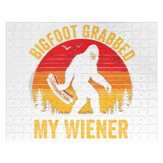 Bigfoot Grabbed My Wiener, Funny Vintage retro Jigsaw Puzzles