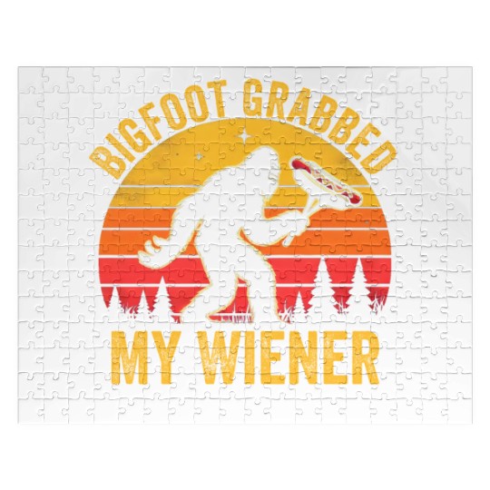 Bigfoot Grabbed My Wiener, Funny Vintage retro Jigsaw Puzzles