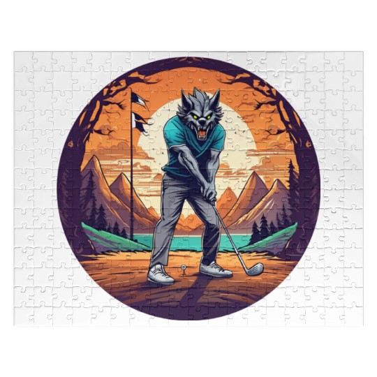 Scary Halloween Party Costume Werewolf Golf Jigsaw Puzzles