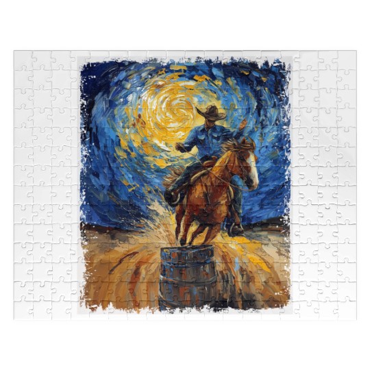 Barrel Racer Barrel Racing Rodeo Starry Night Pain Jigsaw Puzzles