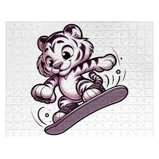 Cute Snowboarder Tiger Jigsaw Puzzles