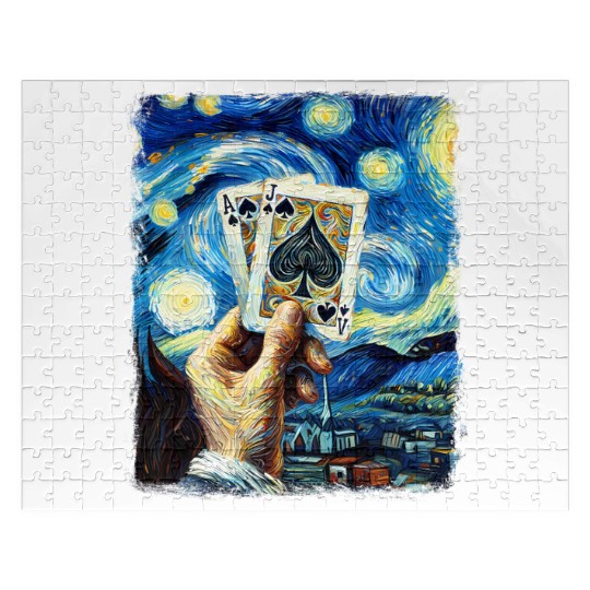 Blackjack Gambling Cards Starry Night Painting Jigsaw Puzzles