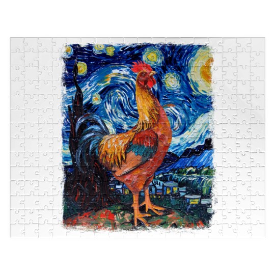 Chicken Farm Farmer Farming Starry Night Painting Jigsaw Puzzles