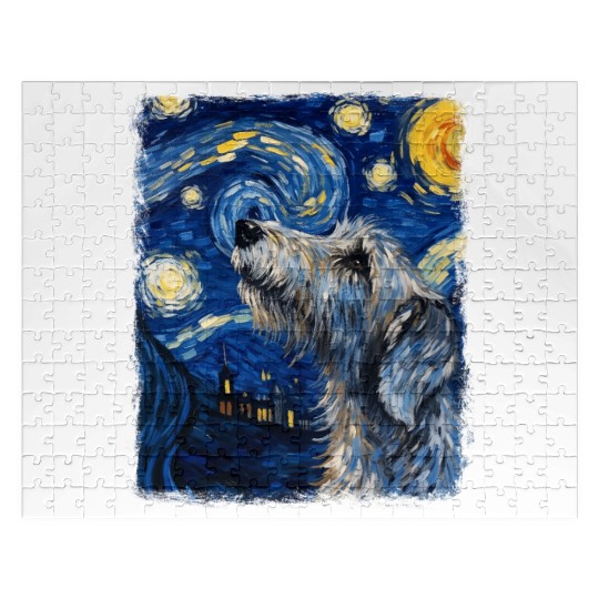 Irish Wolfhound Dog Starry Night Painting Jigsaw Puzzles