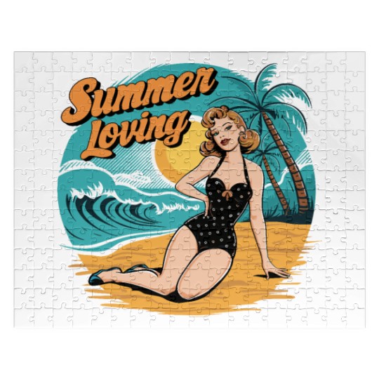 Retro Summer Loving Beach Vibes for a Beach Lover Jigsaw Puzzles