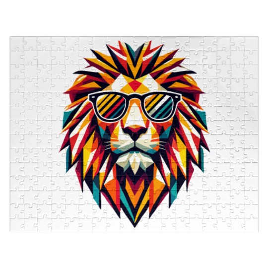 Geometric Cool Polygon Lion Sunglasses Graphic Art Jigsaw Puzzles