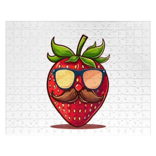 Strawberry Sunglasses Mustache Fruits Jigsaw Puzzles