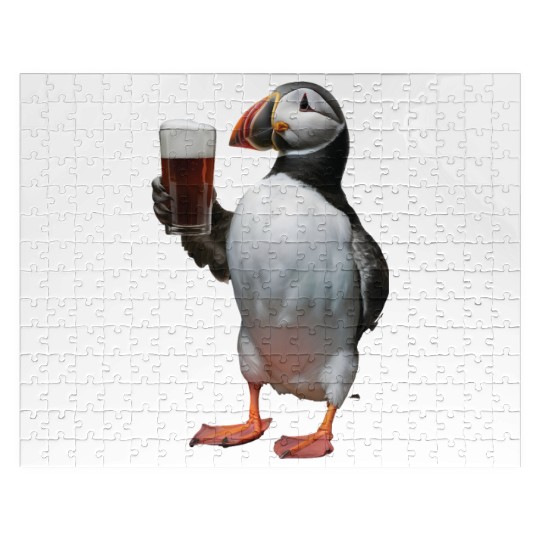 Atlantic Puffin Drinking Beer Realistic Jigsaw Puzzles