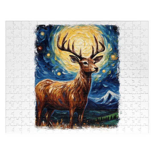 Deer Hunter Deer Hunting Starry Night Painting Jigsaw Puzzles