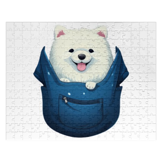 Cute Samoyed Puppy Dog In Pocket Pet Lovers Gifts Jigsaw Puzzles