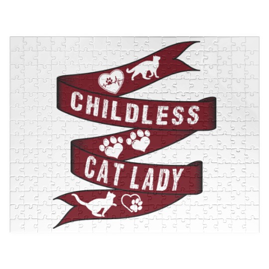 Vintage And Retro Funny Childless Cat Lady Jigsaw Puzzles