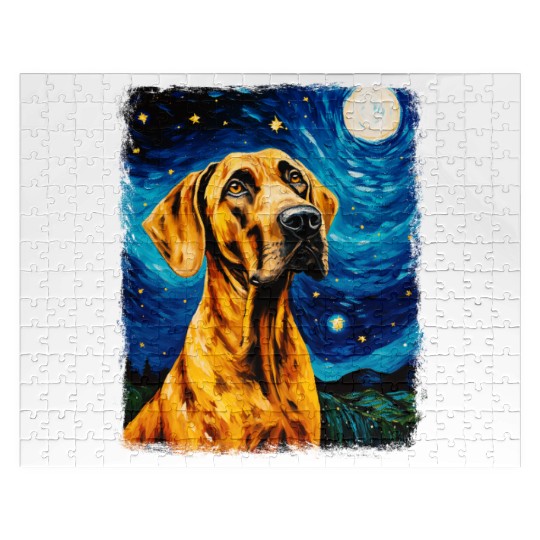 Great Dane Dog Starry Night Painting Jigsaw Puzzles