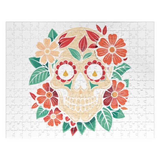 Vintage Retro Halloween Sugar Skull with floral Jigsaw Puzzles