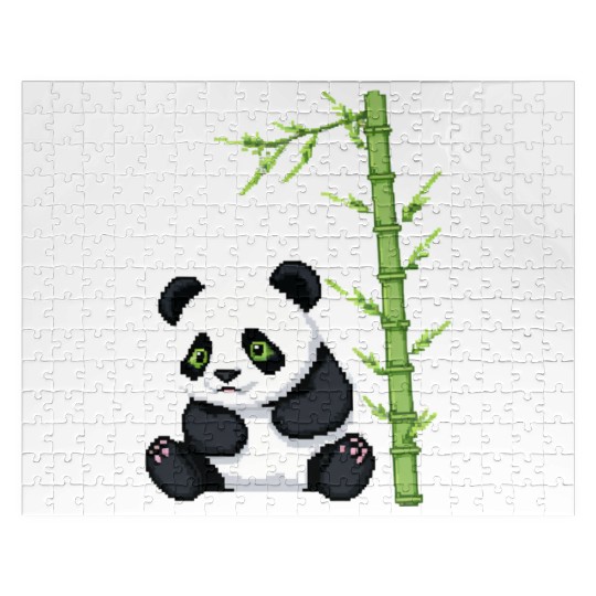 A pixel art of a panda with a bamboo leaf Jigsaw Puzzles