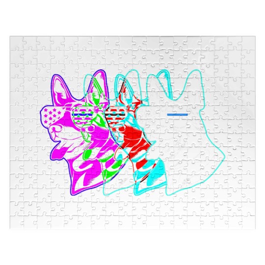 Retro 4th Of July US Flag K9 Dog With Eyeglasses Jigsaw Puzzles