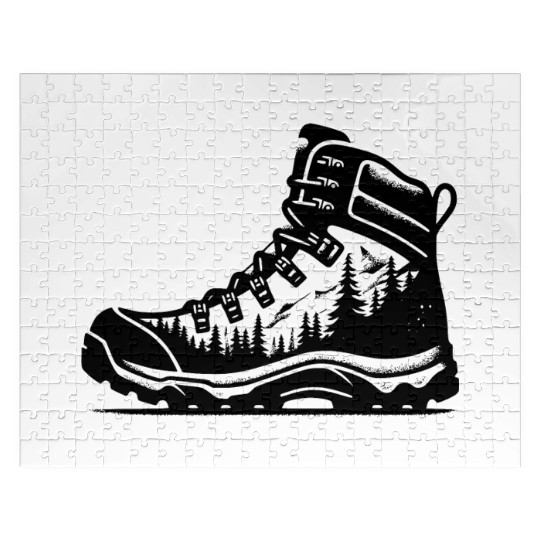 Vintage Nature Forest Hiking Boots With Trees Jigsaw Puzzles