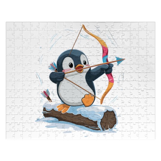 Penguin Archer Aiming in Winter Snow Scene Jigsaw Puzzles