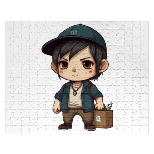 Chibi Boy with a Serious Expression Jigsaw Puzzles
