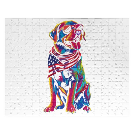 Labrador Retriever Dog Patriotic US Flag Sunglasse Jigsaw Puzzles