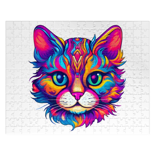 Psychedelic Cat - Groovy Neon Feline Jigsaw Puzzles