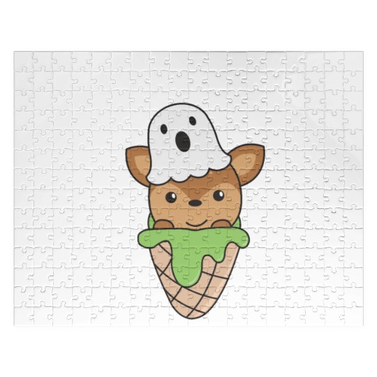 Deer Halloween Ghost I Scream Ice Cream Pun Jigsaw Puzzles