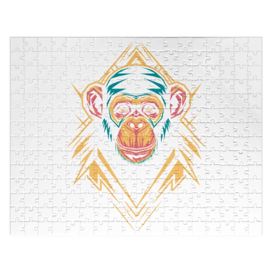 Vibrant Geometric Monkey Art with Neon Colors Jigsaw Puzzles