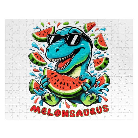 Funny Summer Break T Rex Melonsaurus Cool Watermel Jigsaw Puzzles