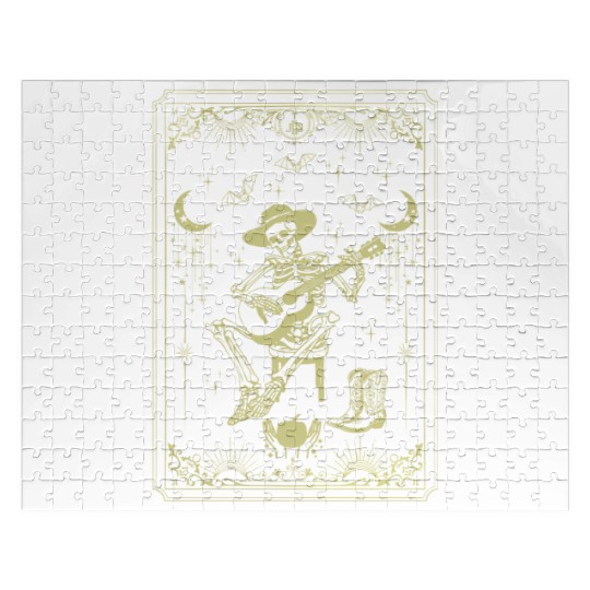 Tarot Card Celestial Cowboy Skeleton Plays Guitar Jigsaw Puzzles